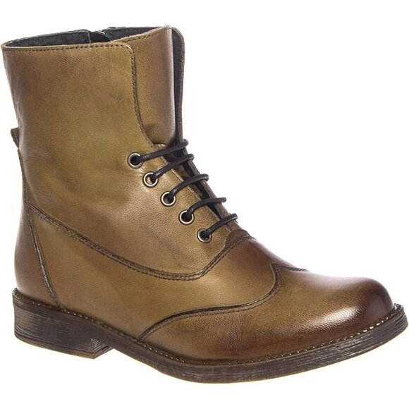 NEW Eric MIchael Women Riley Khaki Leather Lace Up Zipper Combat Dress Boot